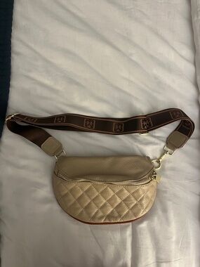 Quilted Beige Leather Crossbody Belt Bag